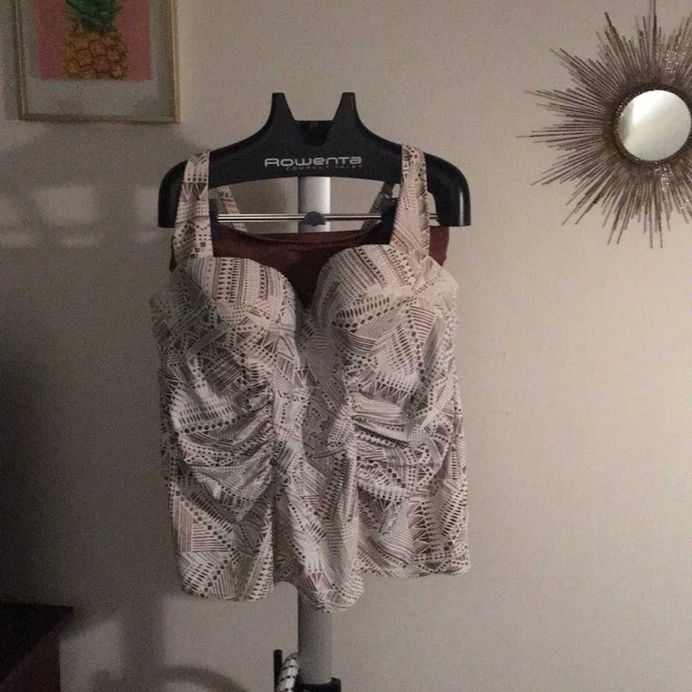 Bronze & white tankini with high rise brief